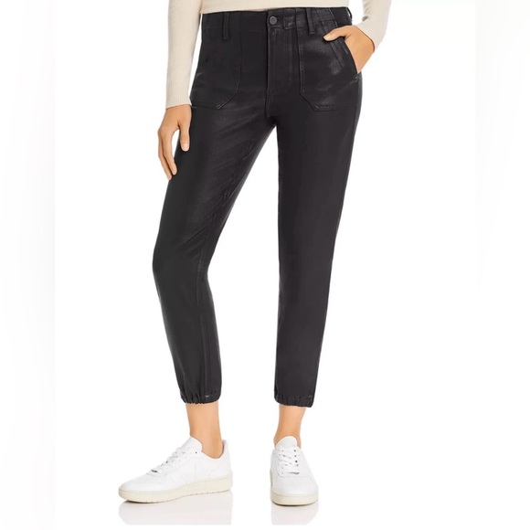 Paige Mayslie Cropped Coated Jogger Pants - Black - Size 27 - Picture 7 of 7